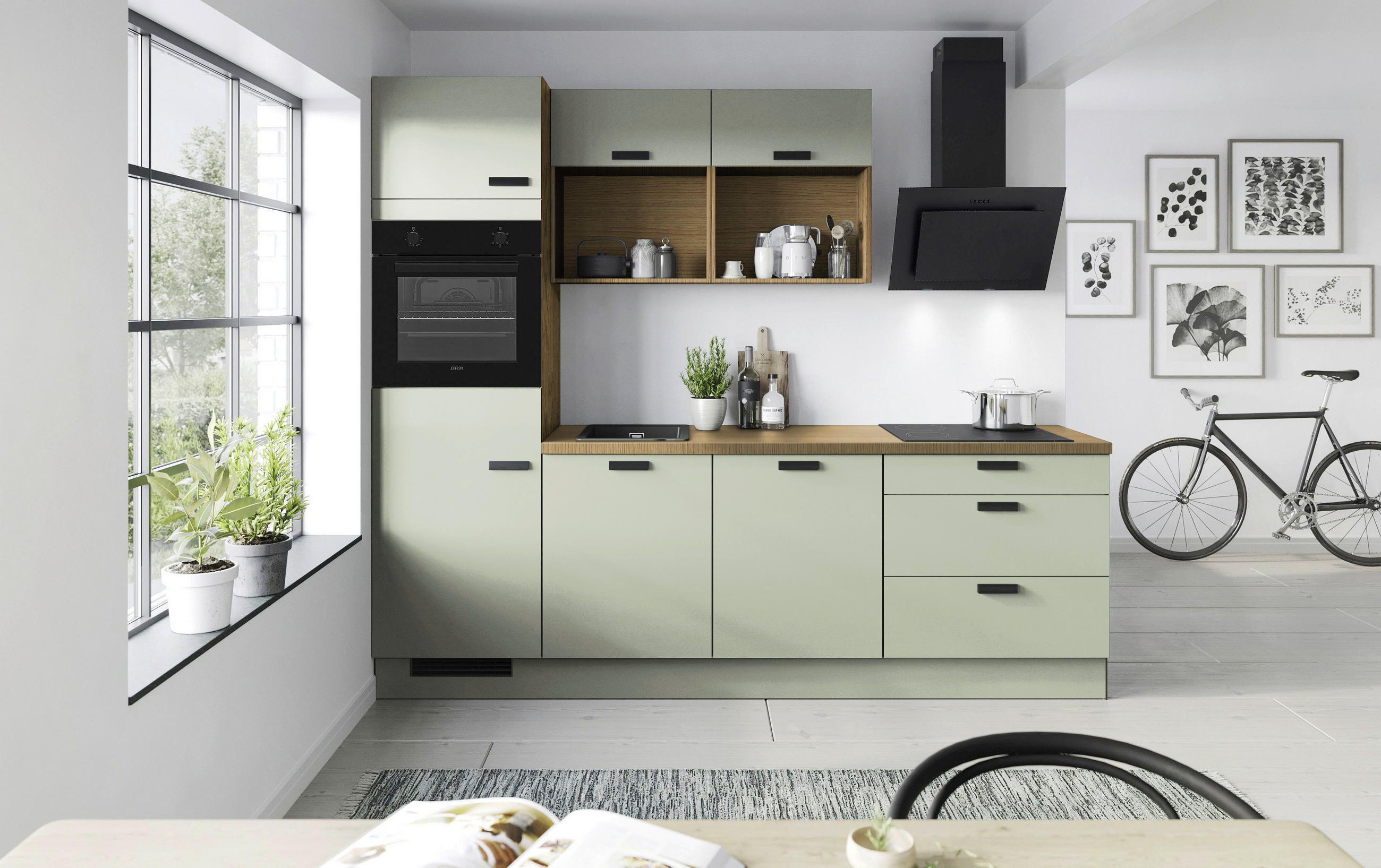 KUHINJSKI BLOK BREZ APARATOV - črna/barve hrasta, Basics, kovina/leseni material (260cm) - Venda