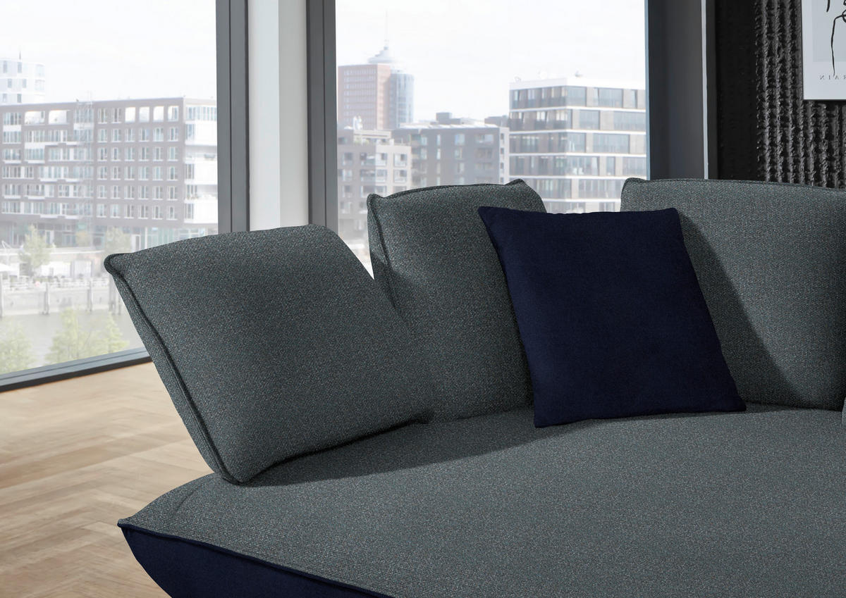 ECKSOFA in Flachgewebe Blaugrau  169/320 cm  - Blaugrau/Schwarz, Design, Textil/Metall (169/320cm) - Moderano