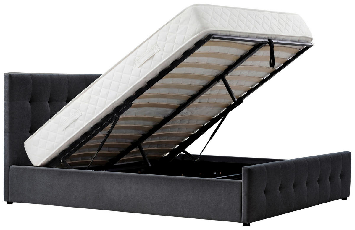 POLSTERBETT 180/200 cm,  in Dunkelgrau, Lattenrost, Bettkasten, gepolstertes Kopfteil,  - Dunkelgrau/Schwarz, Design, Holz/Kunststoff (180/200cm) - Boxxx