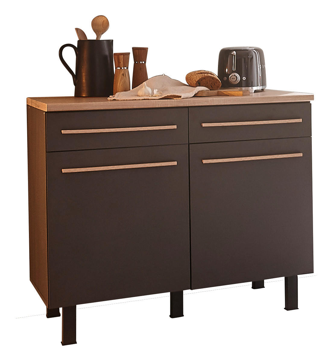 KONYHAI ALSÓSZEKRÉNY - Sonoma tölgy/antracit, Design, műanyag/faalapú anyag (100/90/60cm) - Carryhome