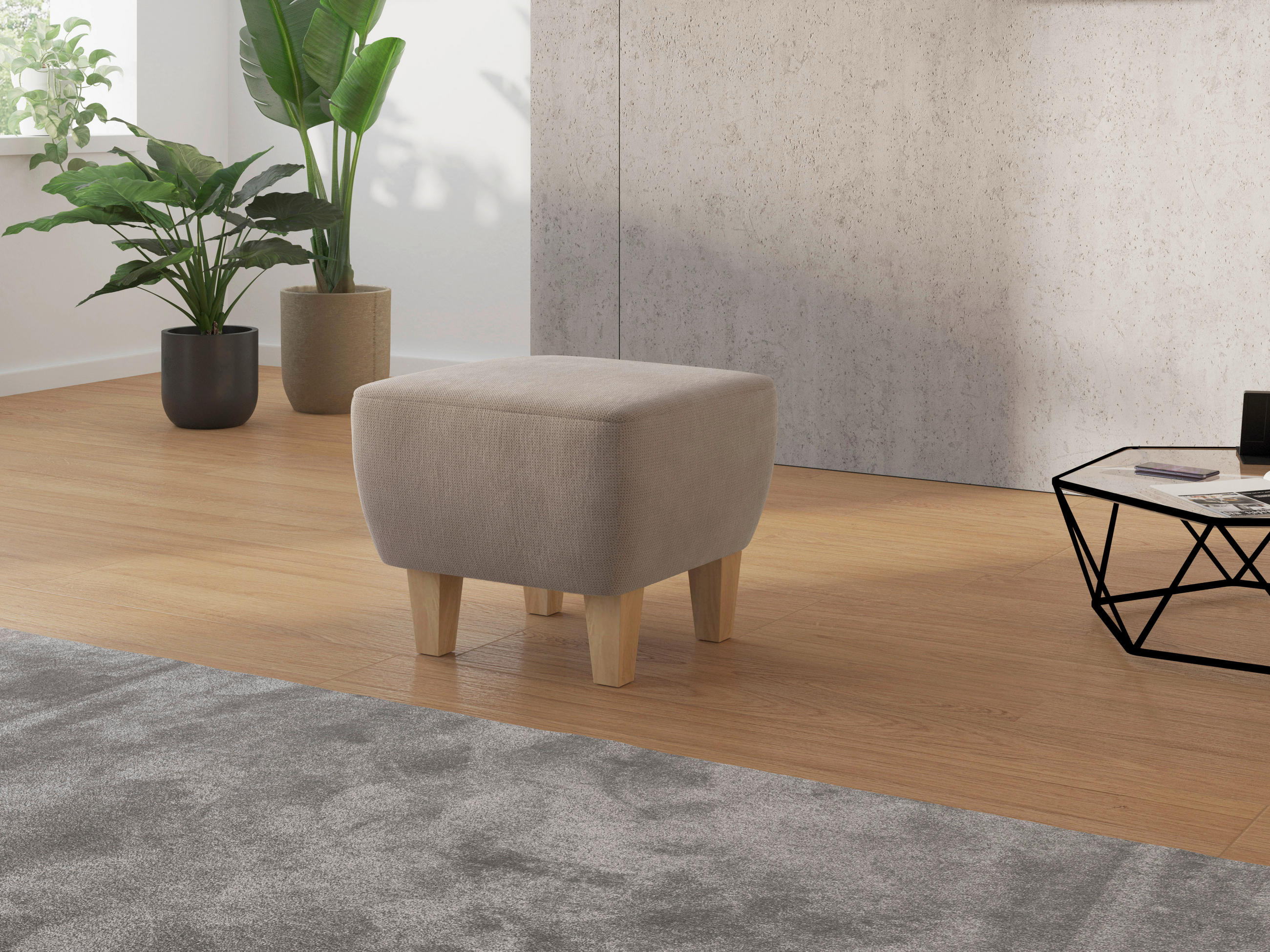 HOCKER in Textil Taupe  - Taupe/Eichefarben, KONVENTIONELL, Holz/Textil (56/46/56cm) - Sit & More