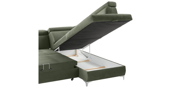 ECKSOFA Olivgrün Mikrofaser - Chromfarben/Olivgrün, KONVENTIONELL, Textil/Metall (271/206cm) - Carryhome