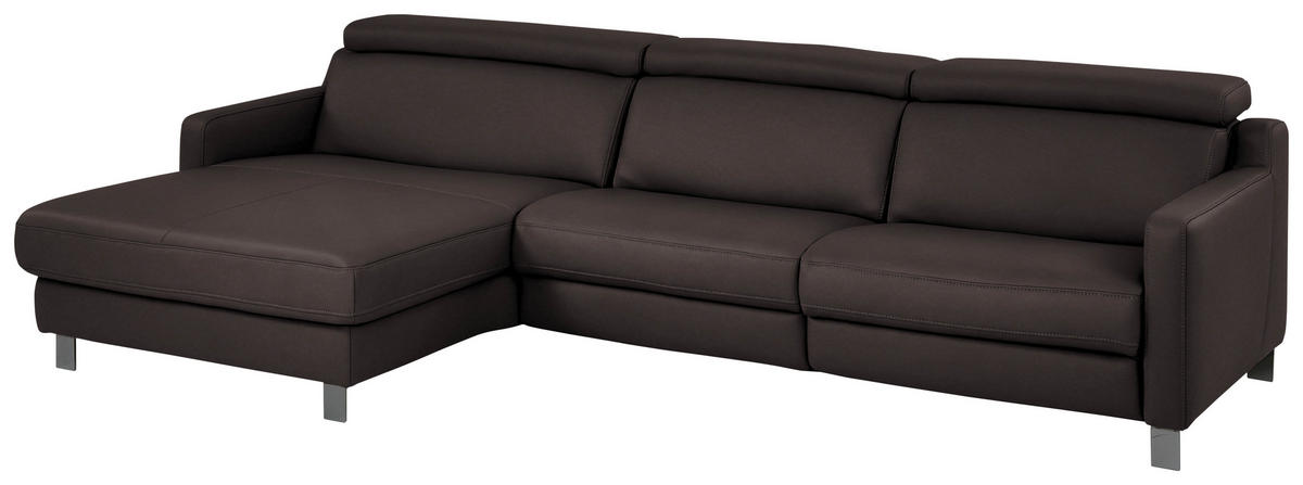 ECKSOFA in Echtleder Mokka  176/291 cm  - Schwarz/Mokka, Design, Leder/Metall (176/291cm) - Valdera