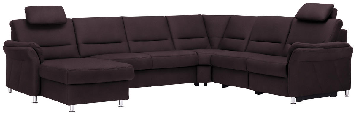WOHNLANDSCHAFT in Mikrofaser Dunkelbraun  - Dunkelbraun/Alufarben, KONVENTIONELL, Textil/Metall (173/330/262cm) - Beldomo System