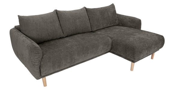 ECKSOFA Dunkelgrau Flachgewebe Rückenkissen, Rücken echt  - Dunkelgrau/Buchefarben, KONVENTIONELL, Holz/Textil (230/144cm) - Carryhome