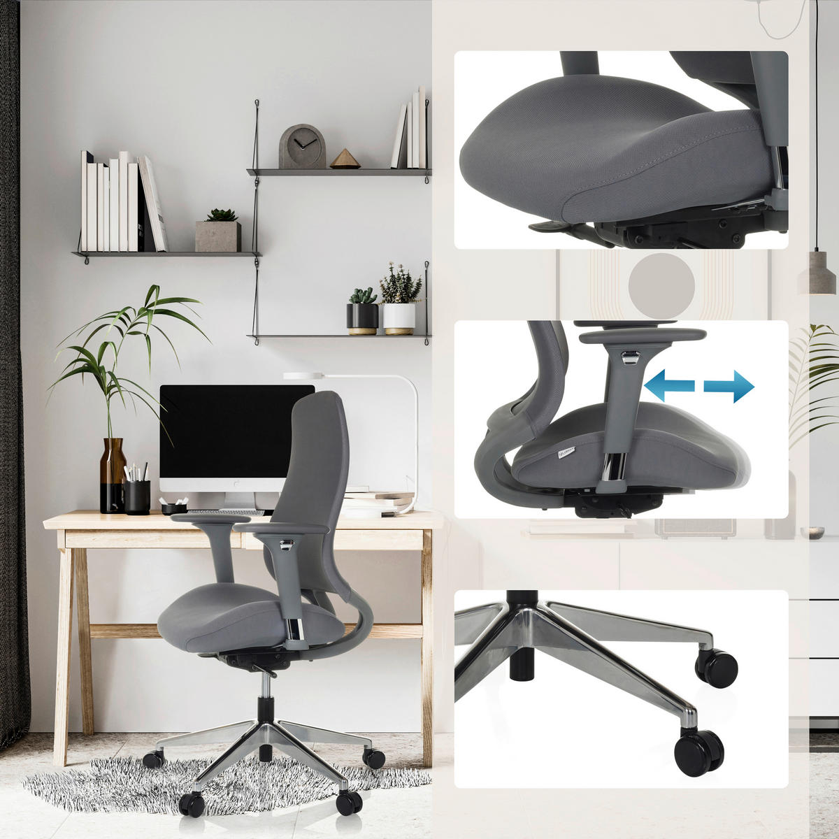 VRTLJIVI STOL tekstil siva  - srebrne barve/siva, Moderno, kovina/umetna masa (64/110 - 119/56cm) - MID.YOU