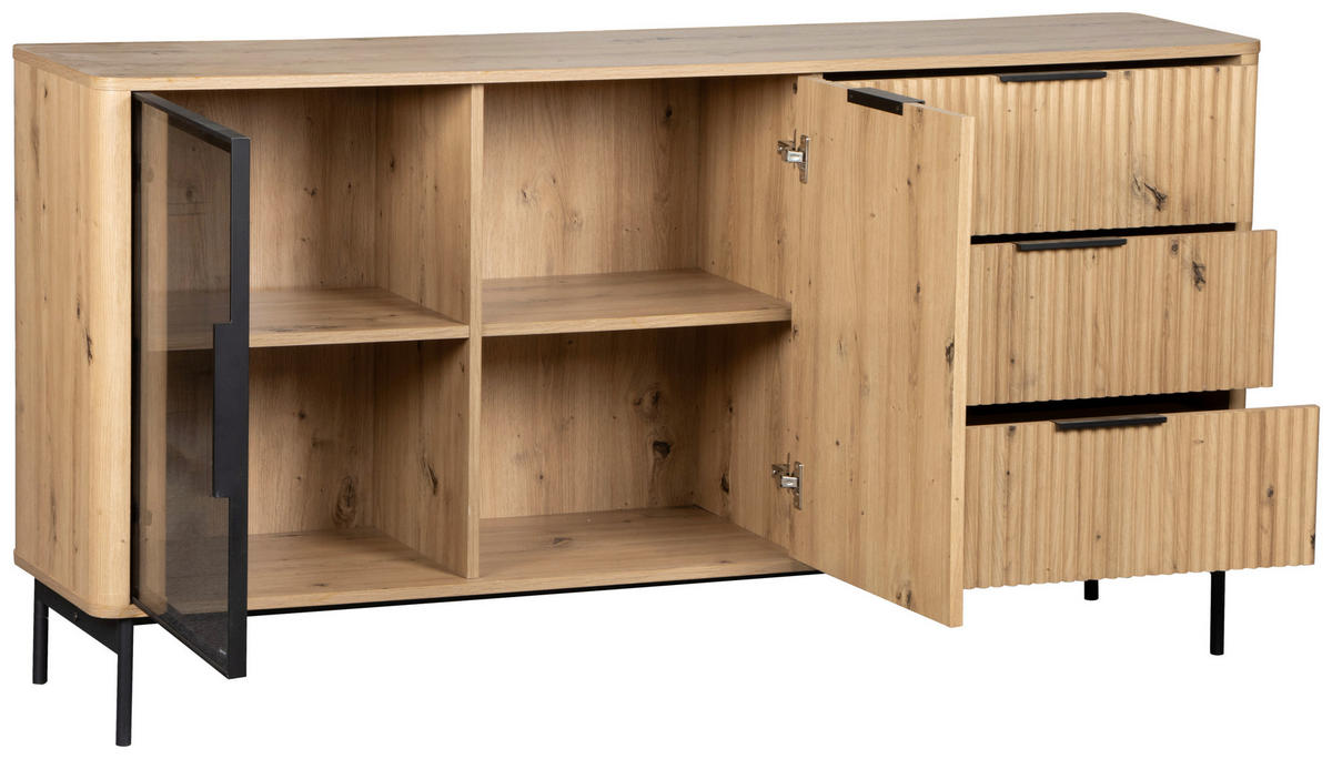 SIDEBOARD  in 159/82/40 cm  - Schwarz/Eiche Artisan, Design, Glas/Holzwerkstoff (159/82/40cm) - MID.YOU