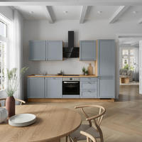 KÜCHENBLOCK Frame 300 cm  in Eichefarben, Blaugrau  - Edelstahlfarben/Eichefarben, MODERN, Holzwerkstoff/Metall (300cm) - Nobilia