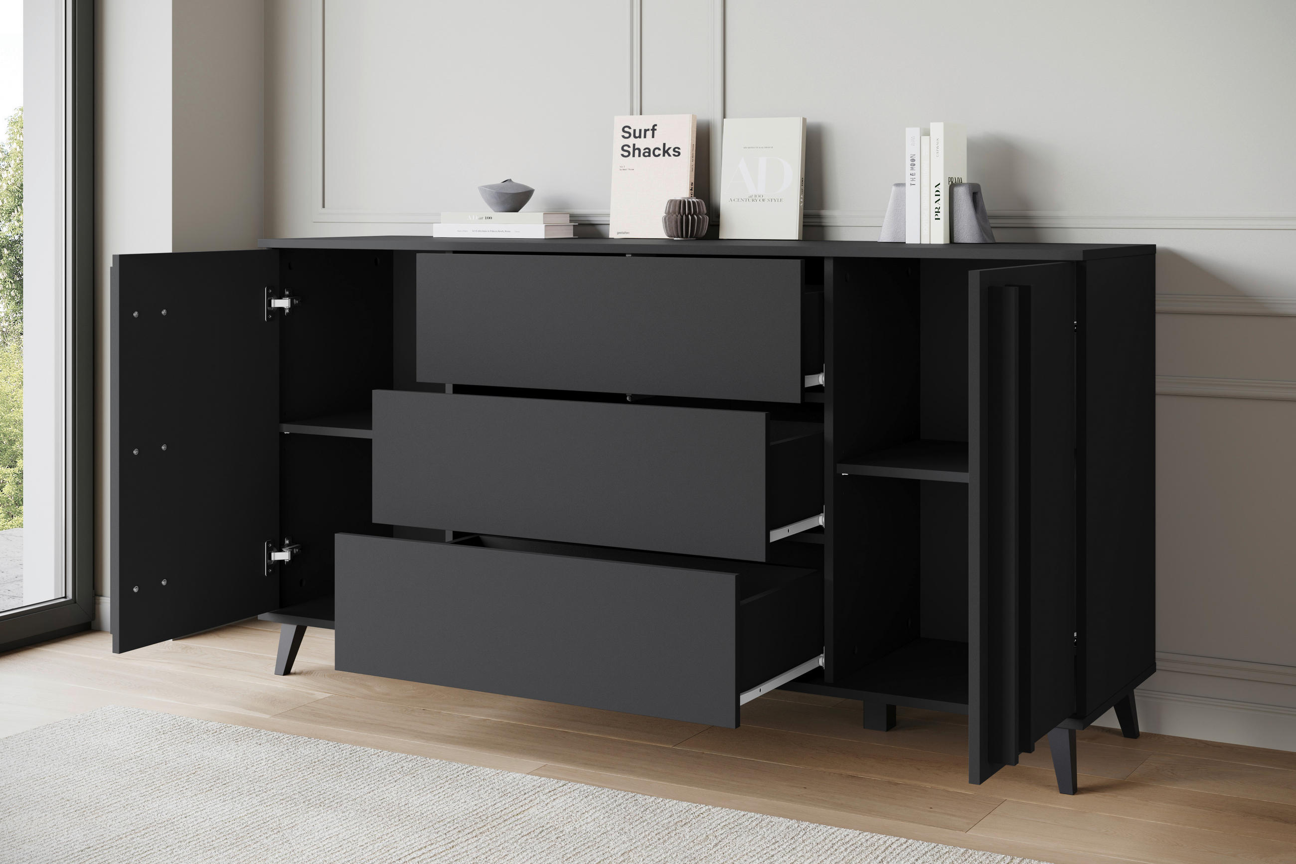SIDEBOARD 150/77,8/39,5 cm  - svart, Trend, trämaterial/plast (150/77,8/39,5cm)
