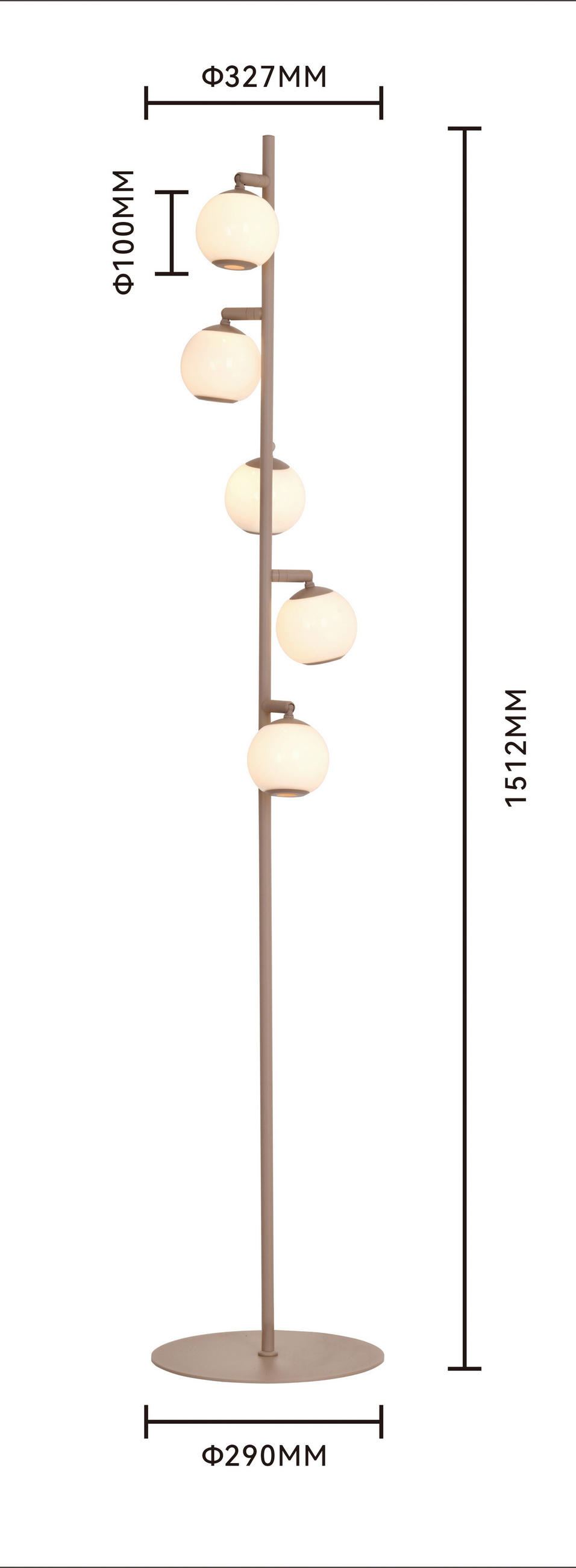 LED-STEHLEUCHTE Luberon 32,5/151/32,5 cm  - Sandfarben/Schwarzchrom, Design, Glas/Kunststoff (32,5/151/32,5cm)