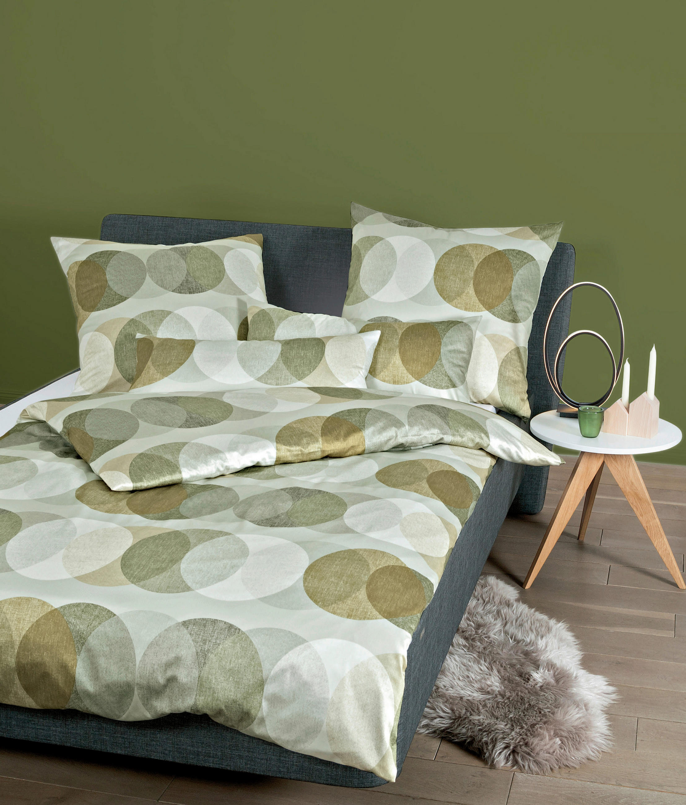 BETTWÄSCHE Makosatin 135/200 cm  - Hellgrün/Olivgrün, Basics, Textil (135/200cm) - Janine