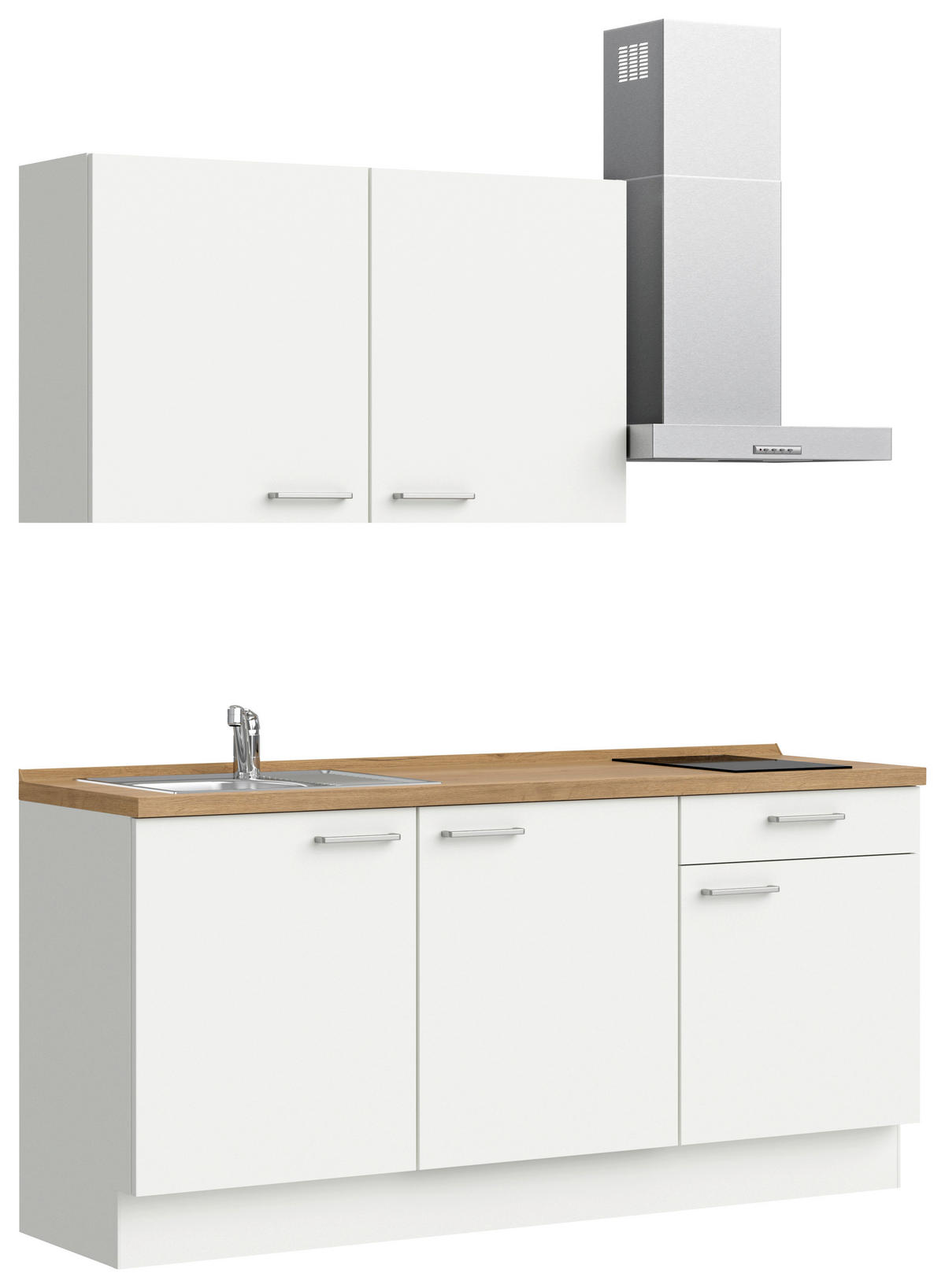 KÜCHENBLOCK Touch 180 cm  in Weiß, Eichefarben  - Edelstahlfarben/Eichefarben, MODERN, Holzwerkstoff/Metall (180cm) - Nobilia