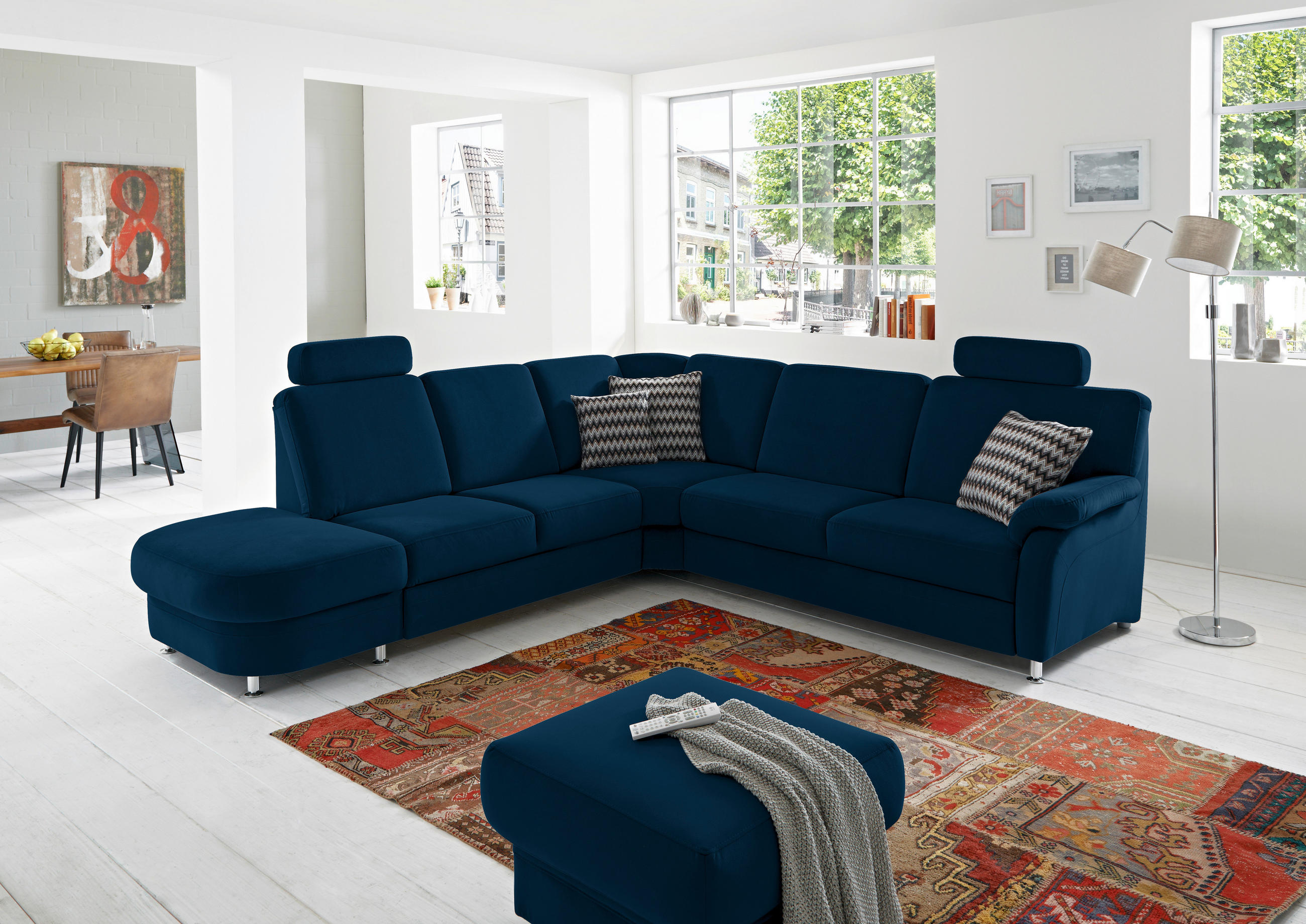 ECKSOFA in Flachgewebe Dunkelblau  - Alufarben/Dunkelblau, Konventionell, Textil/Metall (287/269cm) - Beldomo System