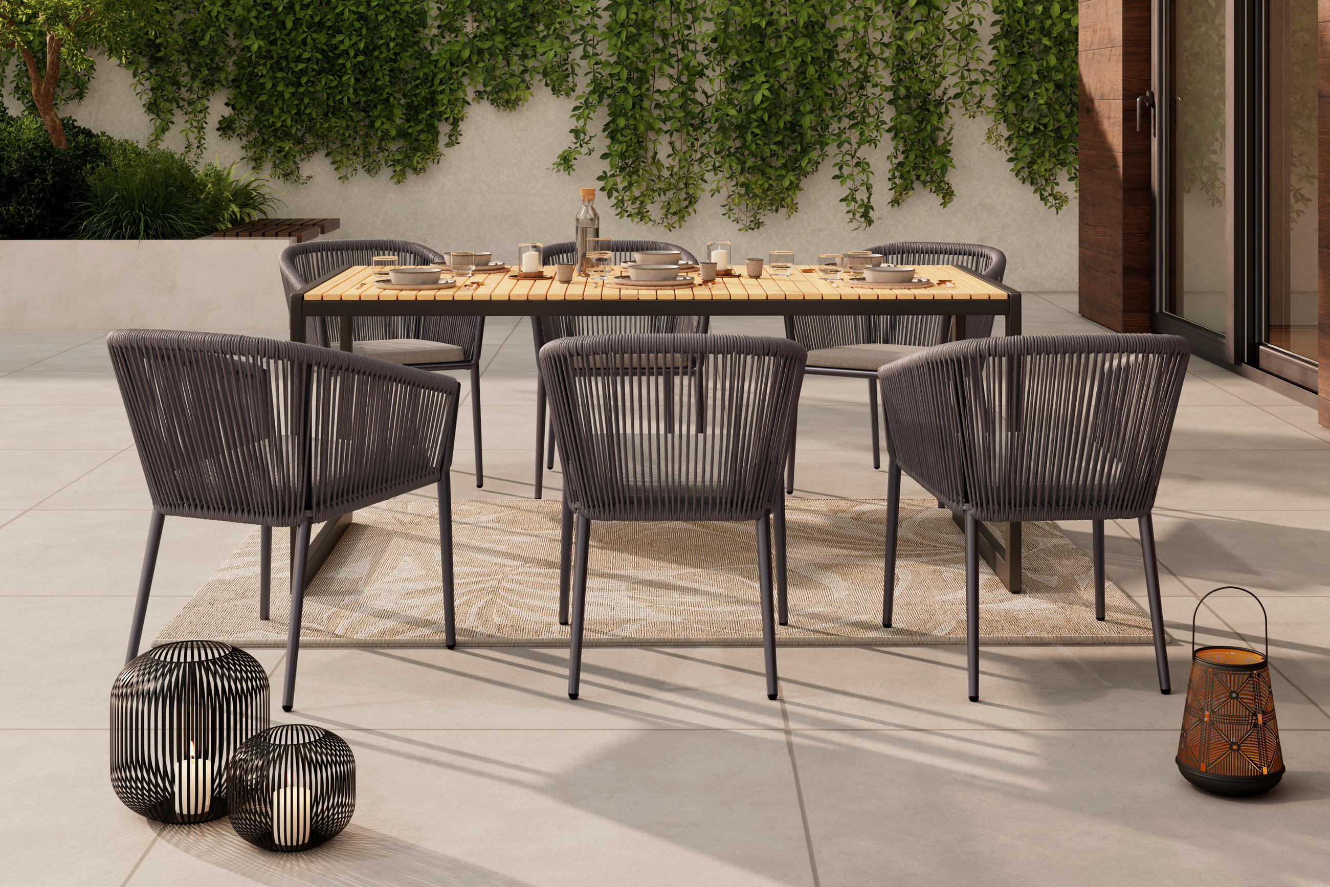 GARTENTISCH Holz, Metall rechteckig  - Schwarz/Naturfarben, MODERN, Holz/Metall (180/90/75cm) - Ambia Garden