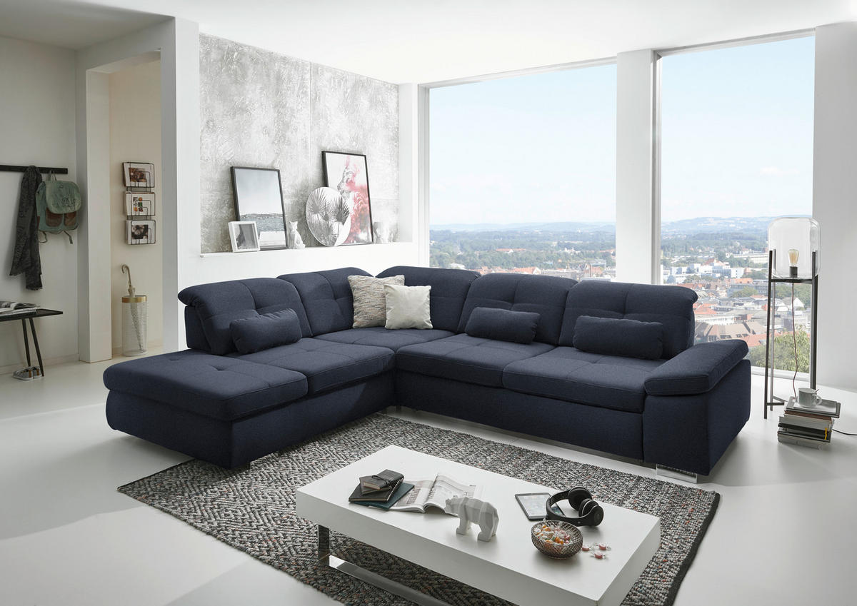 ECKSOFA  in Mikrofaser Blau  260/312 cm  - Chromfarben/Blau, Design, Textil/Metall (260/312cm) - Beldomo Style