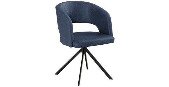 ARMLEHNSTUHL  Stoffauswahl, Sitzfläche 360° drehbar, inklusive Armlehnen, automatische Rückholfunktion Samt  - Schwarz/Dunkelblau, KONVENTIONELL, Textil/Metall (56/84/59cm) - Moderano