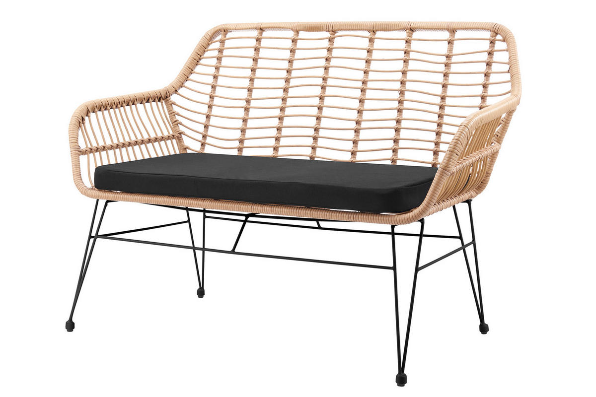 SITZBANK 120/85/69 cm Naturfarben, Schwarz Metall  - Schwarz/Naturfarben, MODERN, Kunststoff/Metall (120/85/69cm) - Livetastic