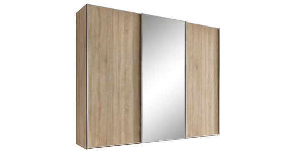 SCHWEBETÜRENSCHRANK  in Sonoma Eiche  - Alufarben/Sonoma Eiche, Design, Glas/Holzwerkstoff (280/240/68cm) - Moderano