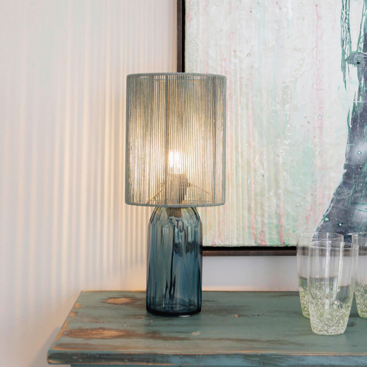 TISCHLEUCHTE 18/42/18 cm   - Jadegrün, Design, Glas/Textil (18/42/18cm) - Kare-Design