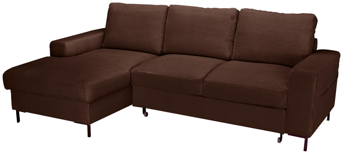 ECKSOFA Dunkelbraun Cord  - Dunkelbraun/Schwarz, KONVENTIONELL, Textil/Metall (150/240cm) - Carryhome