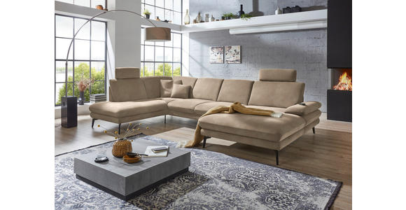 WOHNLANDSCHAFT in Velours Hellbraun - Hellbraun/Schwarz, Design, Textil/Metall (208/344/180cm) - Dieter Knoll