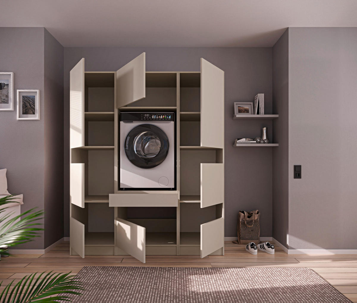 WASCHMASCHINENSCHRANK  68/200/68 cm  - Kaschmir/Schwarz, Design, Holzwerkstoff/Metall (68/200/68cm) - Milino