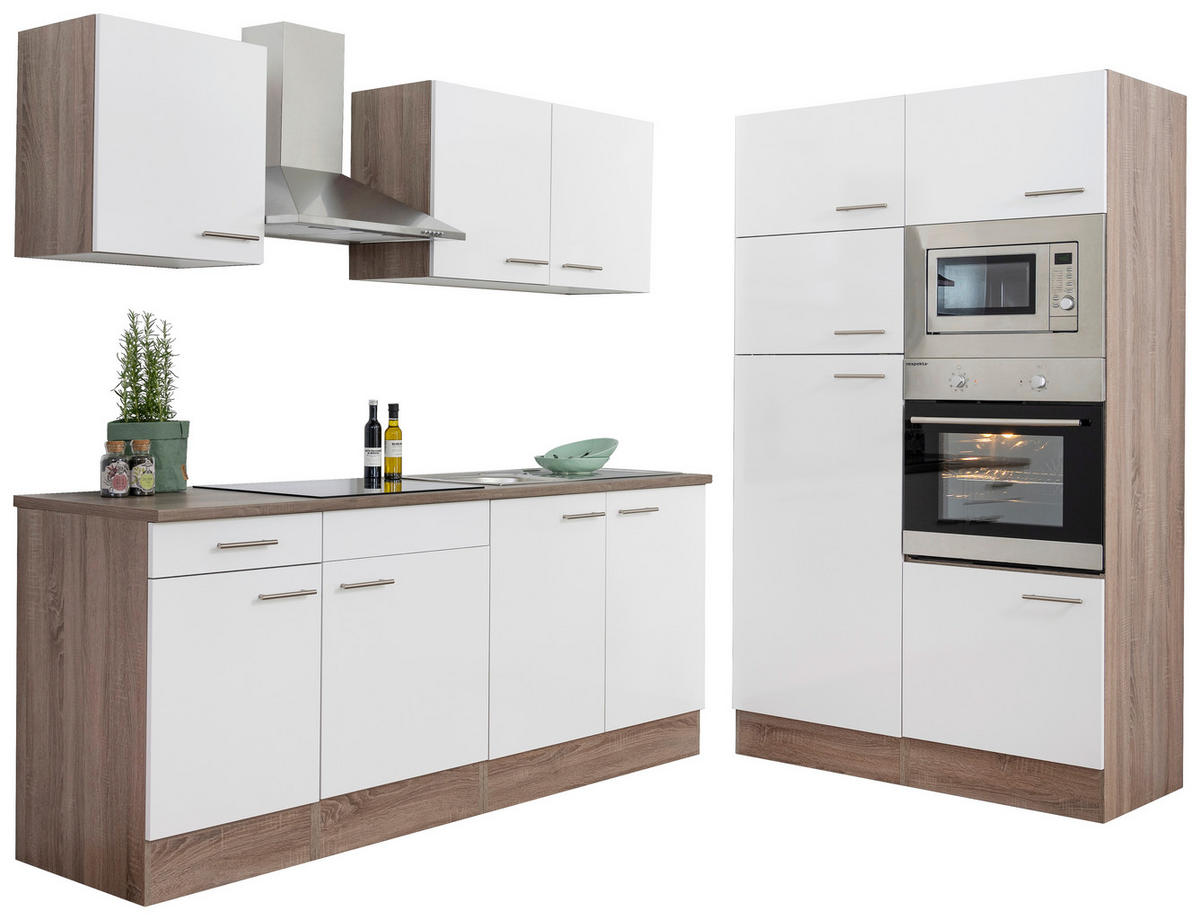 KÜCHENBLOCK 330 cm   in Weiss, Eichefarben  - Weiss/Eichefarben, Modern, Holzwerkstoff (330cm) - Respekta