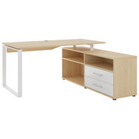 ECKSCHREIBTISCH 160/158/75 cm Weiß, Sandfarben Stauraum, seitenverkehrt montierbar  - Sandfarben/Weiß Hochglanz, Basics, Holzwerkstoff/Metall (160/158/75cm) - Novel