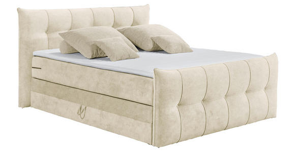 BOXSPRINGBETT 180/200 cm,  in Creme, Matratze, Bettkasten, Topper, H3 = fest, H4 = sehr fest, Wendematratze mit unterschiedlichen Härtegraden  - Creme/Schwarz, KONVENTIONELL, Kunststoff/Textil (180/200cm) - Esposa