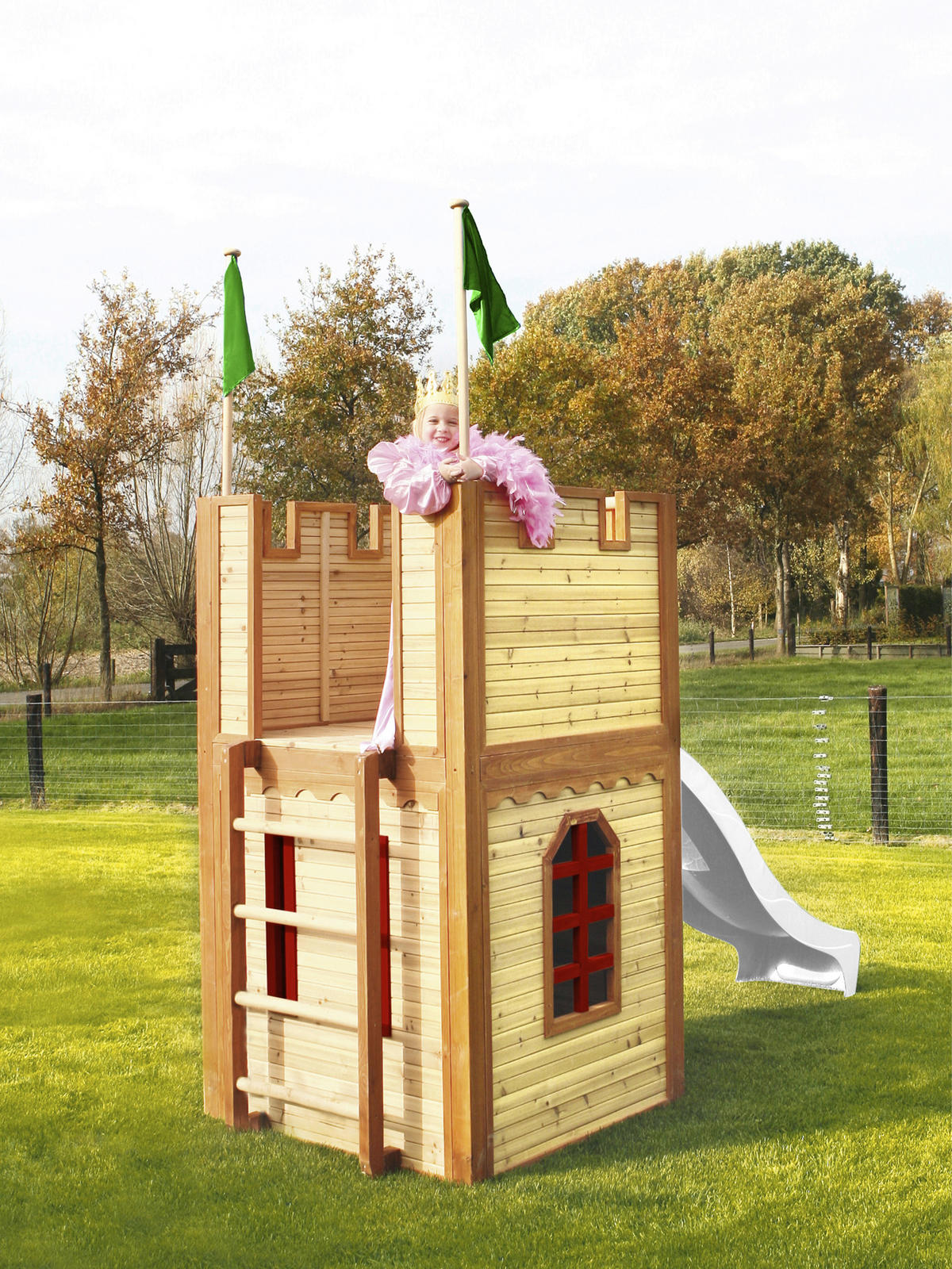 LEKHUS 319/195/110 cm  - vit/röd, Klassisk, trä/plast (319/195/110cm)