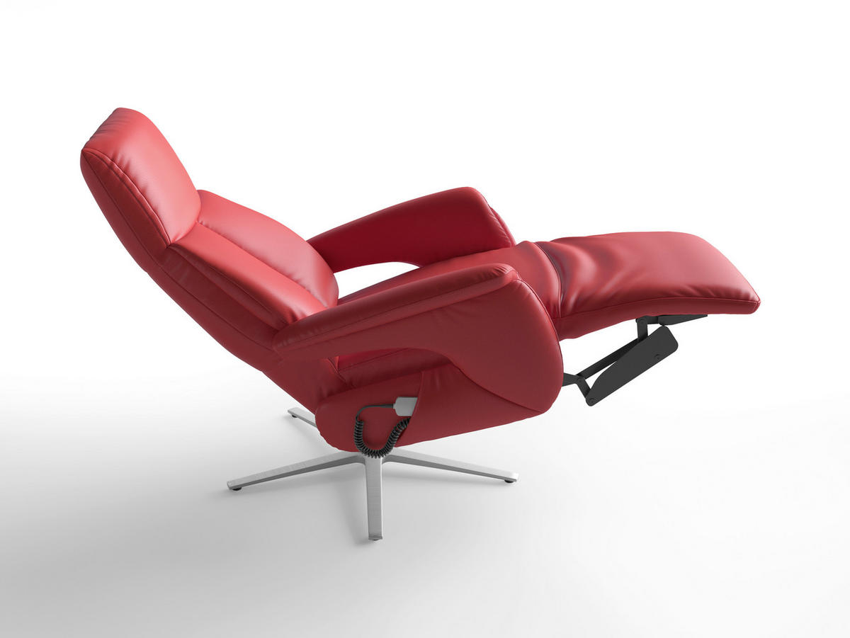 RELAXSESSEL TV LAZY E XS1 Echtleder Kopfteilverstellung, Rücken echt    - Silberfarben/Rot, Basics, Leder/Metall (75/110/85cm) - Sit & More