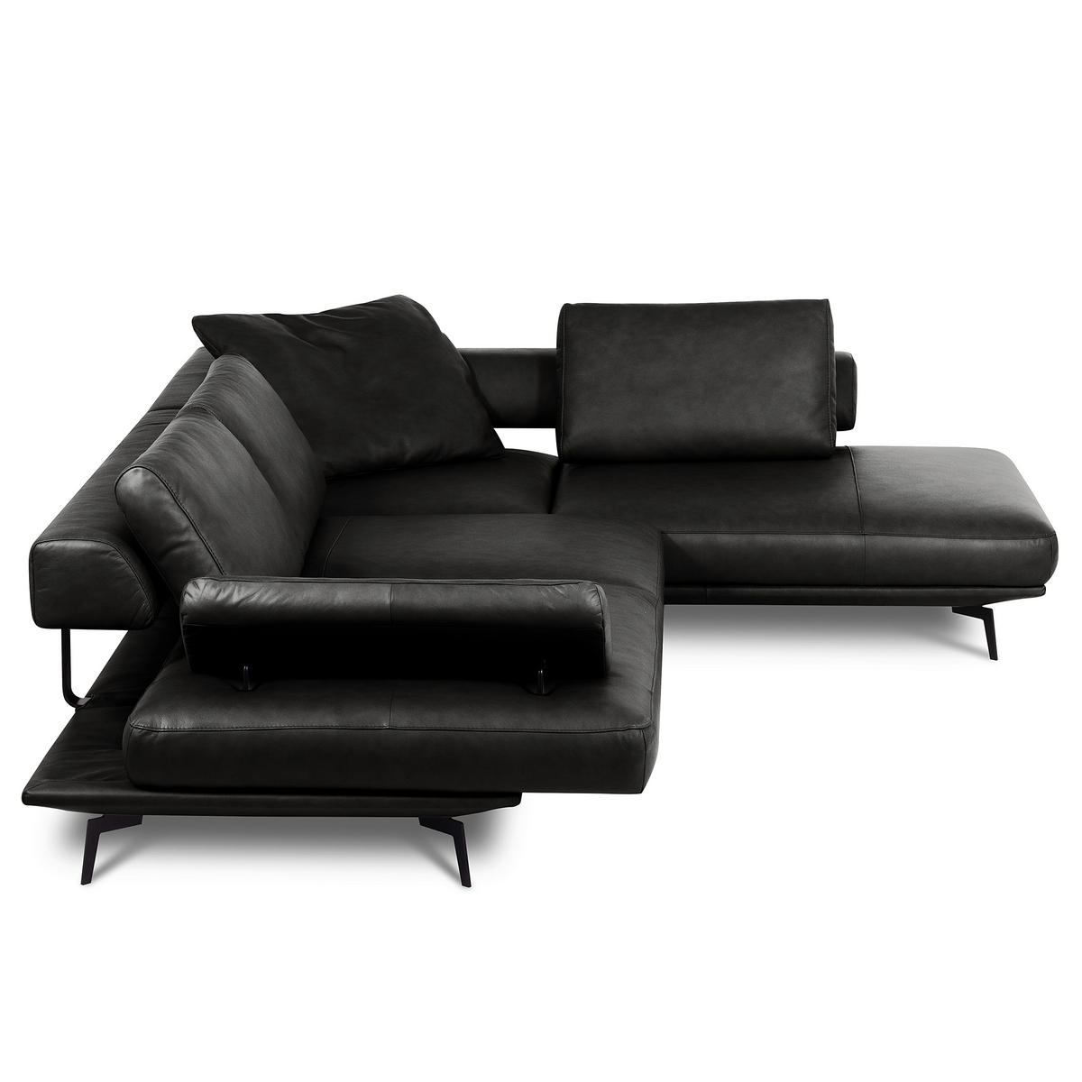 ECKSOFA  in Echtleder Schwarz  306/237 cm  - Schwarz/Grau, Design, Leder/Metall (306/237cm) - Livetastic
