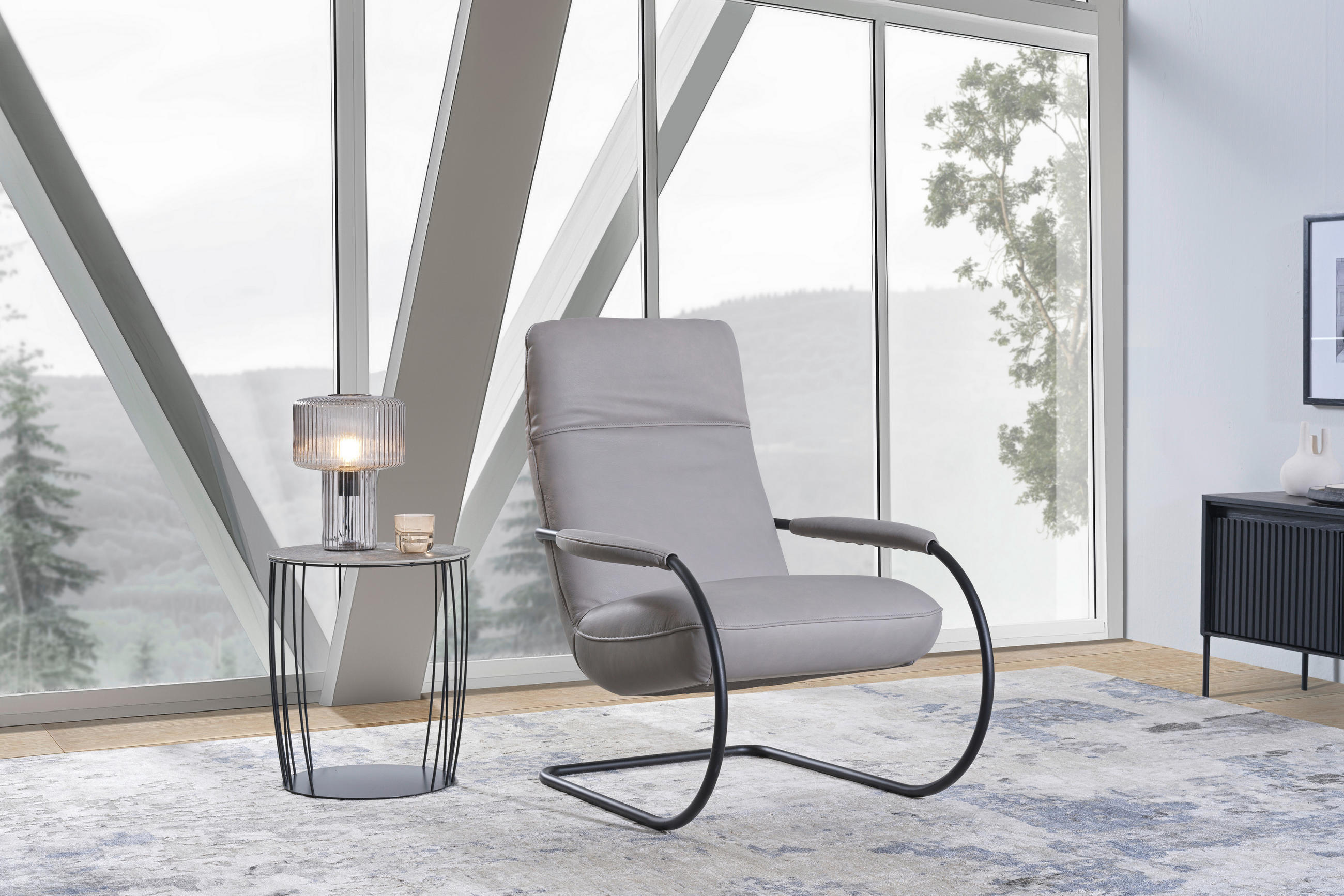 SESSEL in Echtleder Hellgrau  - Hellgrau/Schwarz, Design, Leder/Metall (80/104/99cm) - Koinor