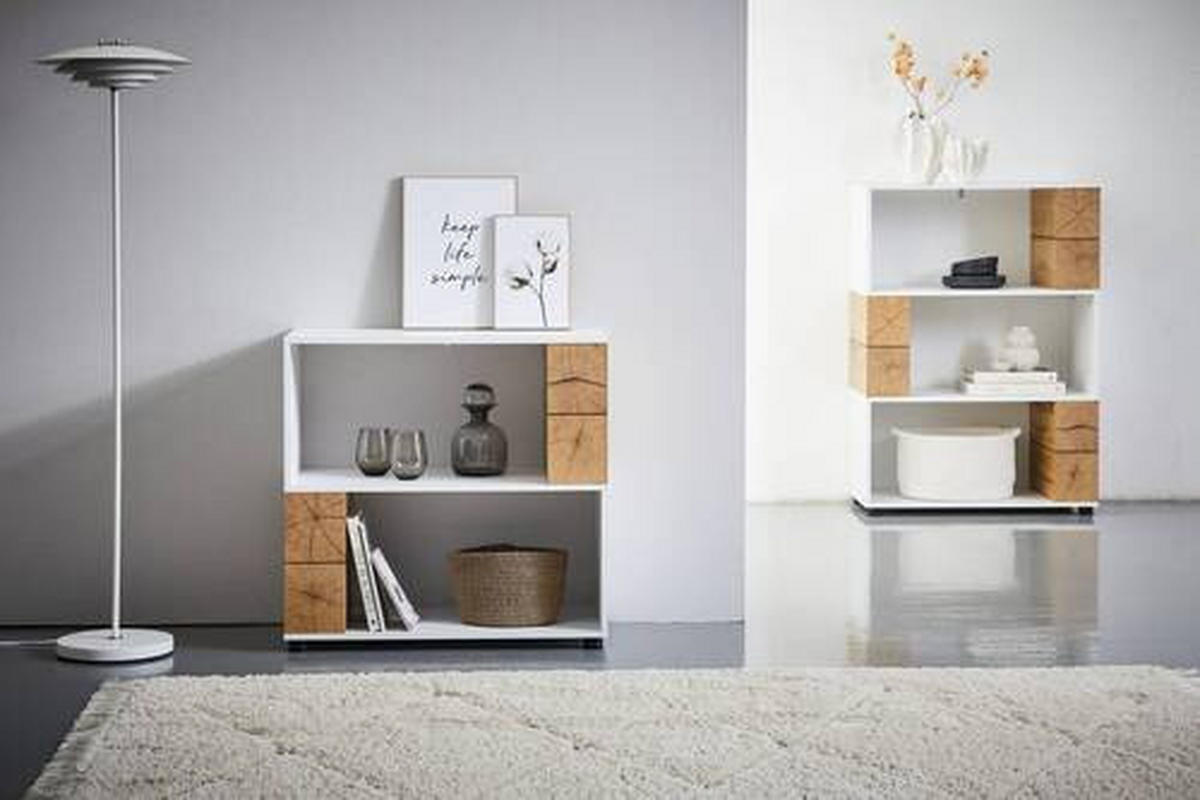 REGAL  80/77.5/40 cm Weiß, Eichefarben  - Eichefarben/Schwarz, Natur, Holzwerkstoff/Kunststoff (80/77.5/40cm) - MID.YOU