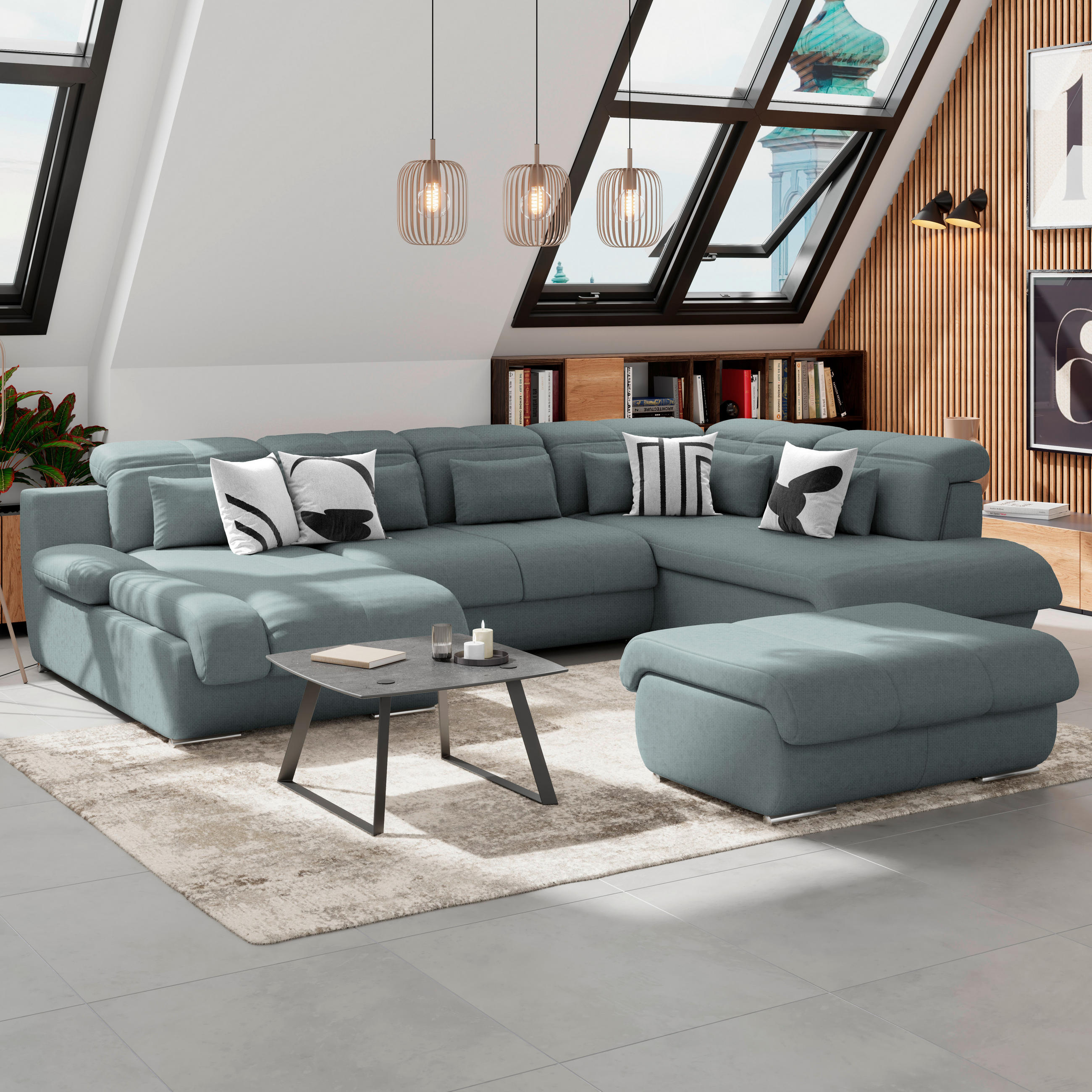 WOHNLANDSCHAFT in Mikrofaser Grau  - Chromfarben/Dunkelgrau, Modern, Textil/Metall (184/345/228cm) - MID.YOU