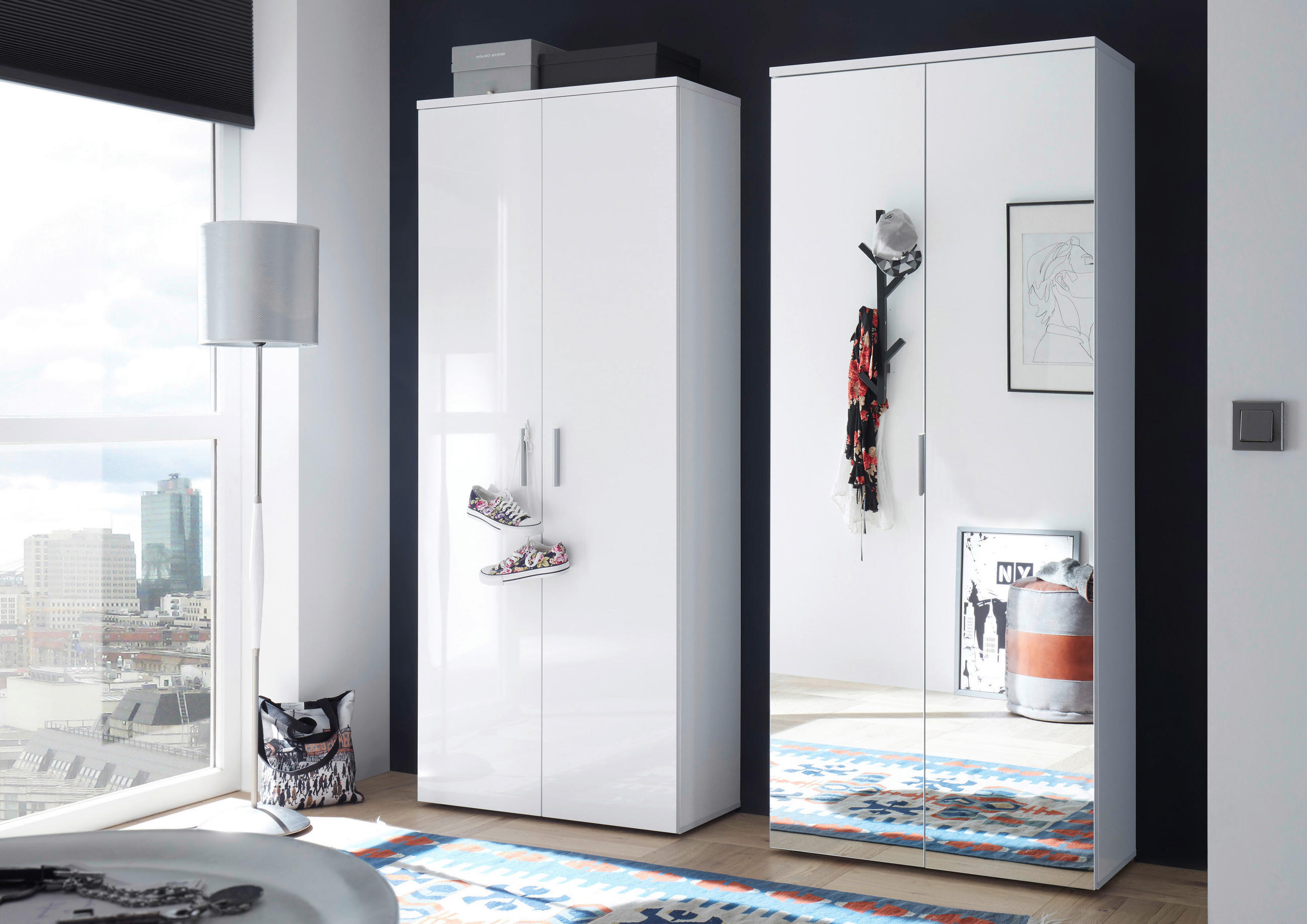 ORMAR ZA OBUĆU  bijela  drvni materijal     - bijela/srebrne boje, Design, staklo/drvni materijal (80/190/35cm) - MID.YOU