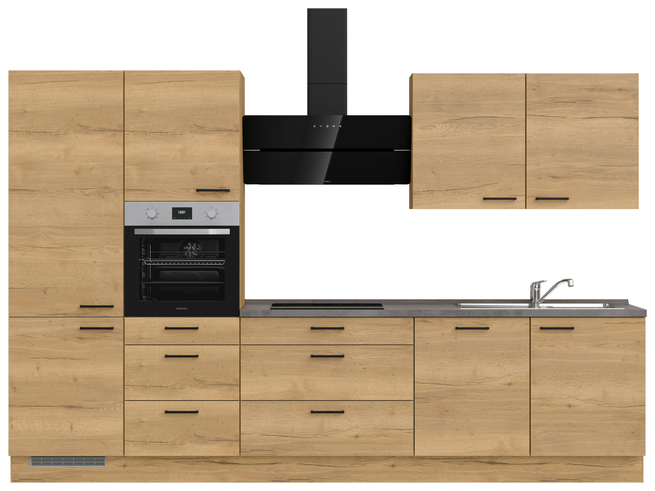 KÜCHENBLOCK 330 cm   in Eichefarben, Schieferfarben  - Schieferfarben/Eichefarben, MODERN, Holzwerkstoff/Metall (330cm) - Nobilia