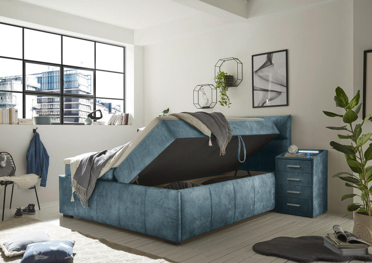 BOXBETT 180/200 cm  in Blau  - Blau/Schwarz, Konventionell, Kunststoff/Textil (180/200cm) - Modante