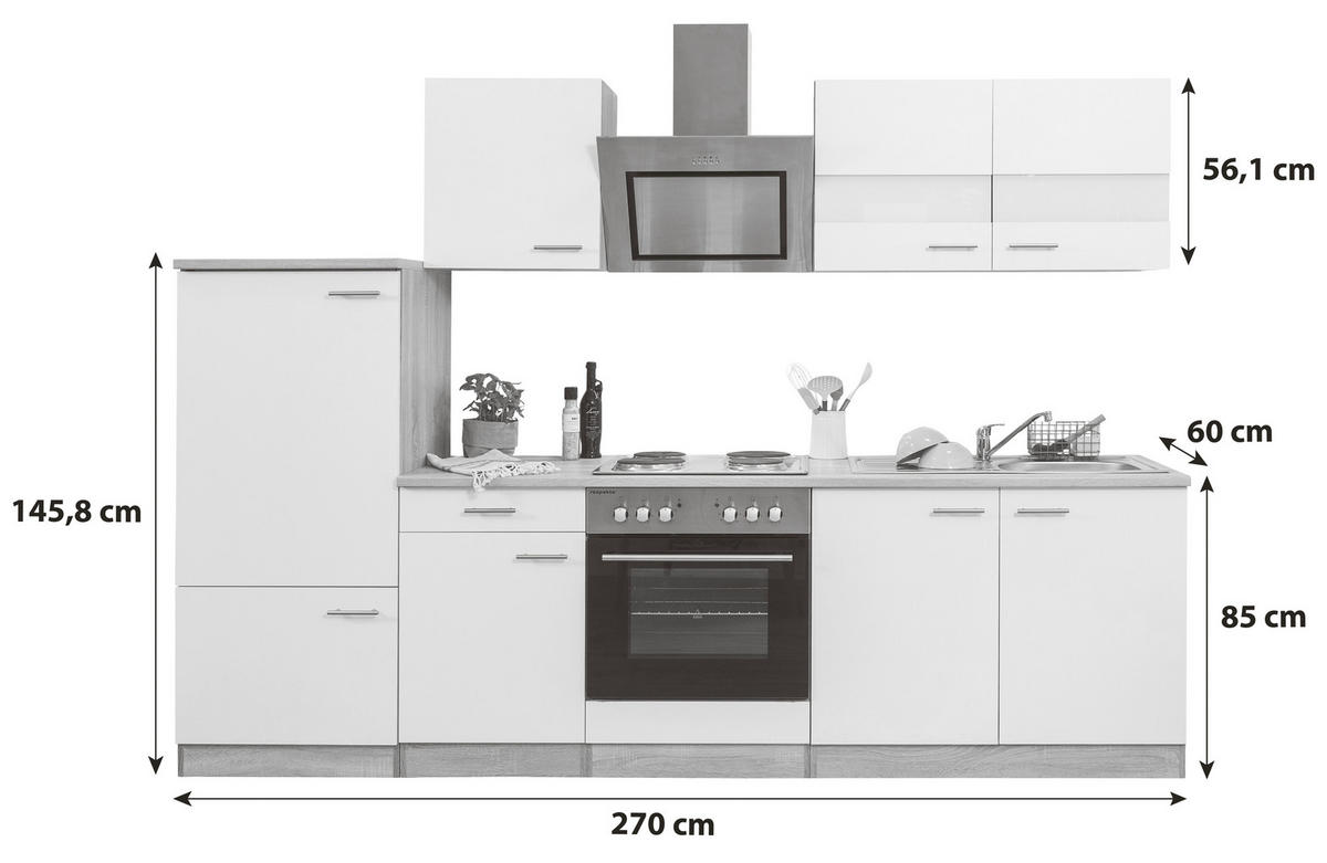 KUHINJSKI BLOK - barve nerjavečega jekla/barve hrasta, Basics, kovina/leseni material (270cm) - Respekta
