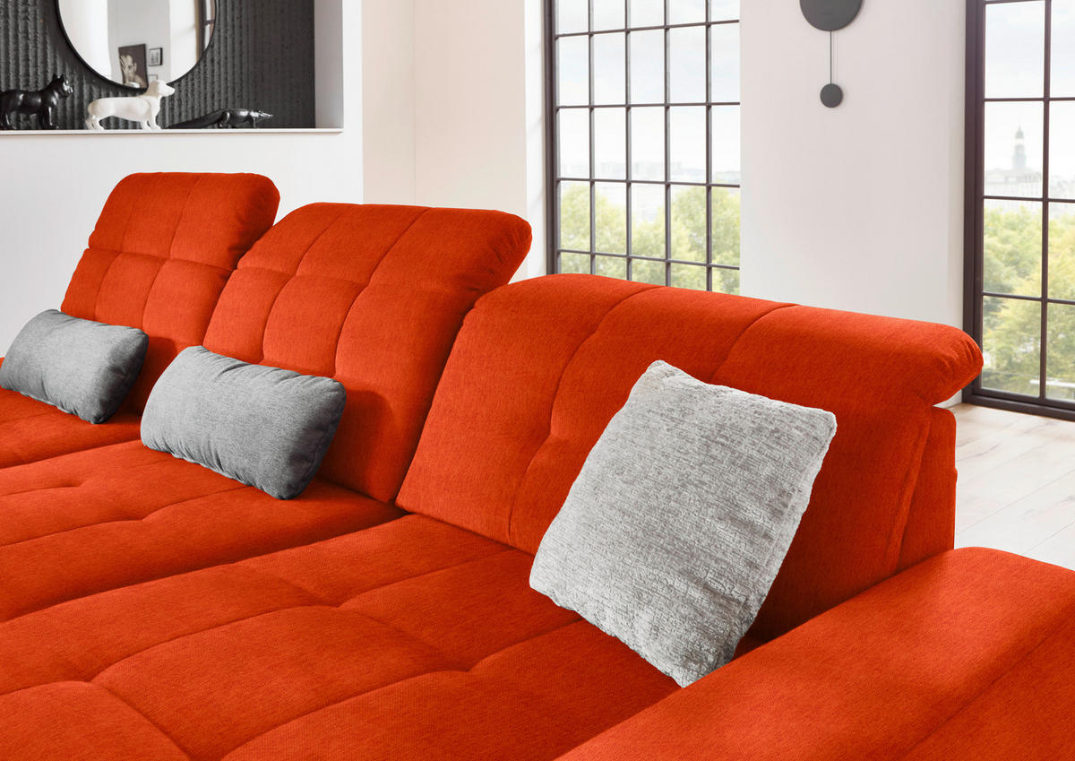 ECKSOFA in Flachgewebe Orange  309/190 cm  - Schwarz/Orange, Design, Textil/Metall (309/190cm) - Beldomo Style