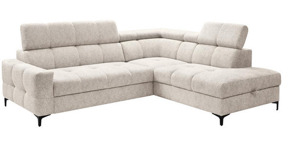 ECKSOFA in Struktur Creme  - Creme/Schwarz, MODERN, Textil/Metall (254/212cm) - Carryhome