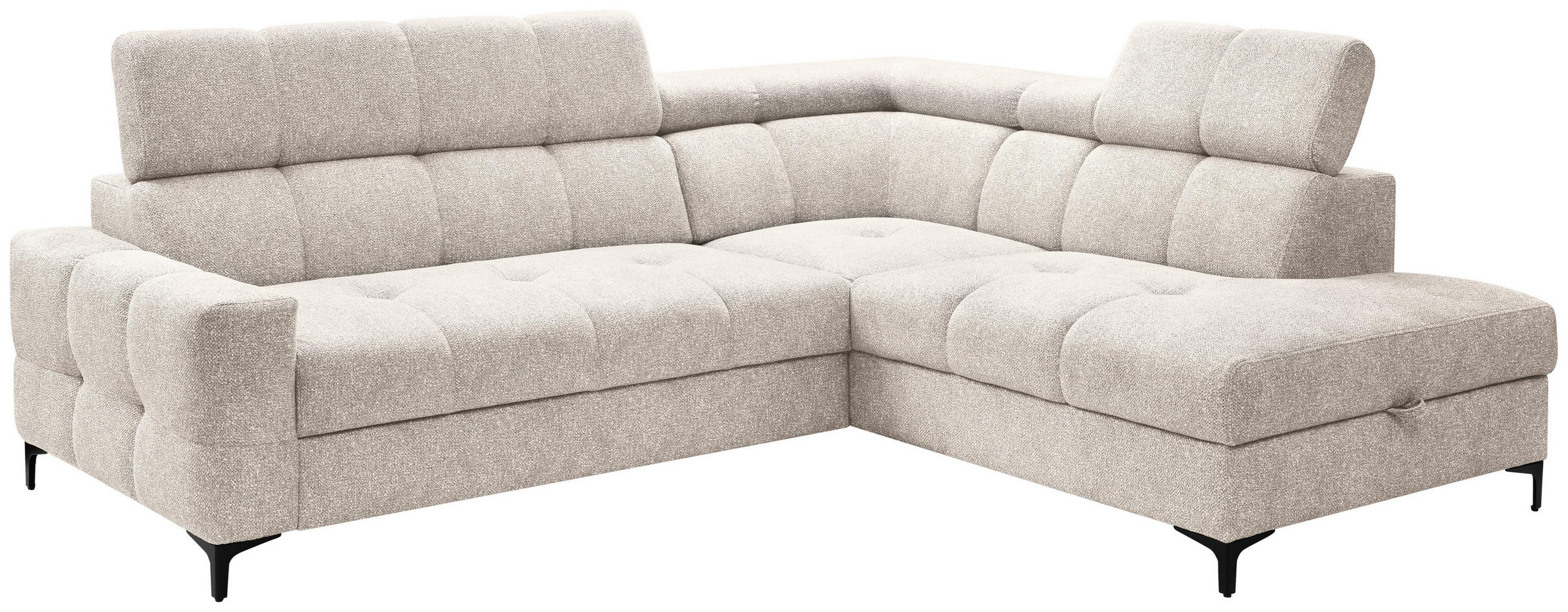 ECKSOFA Creme Struktur  - Creme/Schwarz, MODERN, Textil/Metall (254/212cm) - Carryhome