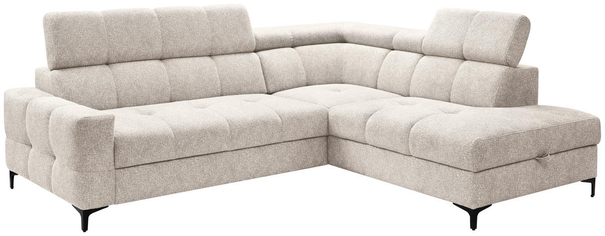 ECKSOFA in Struktur Creme  - Creme/Schwarz, Modern, Textil/Metall (254/212cm) - Carryhome