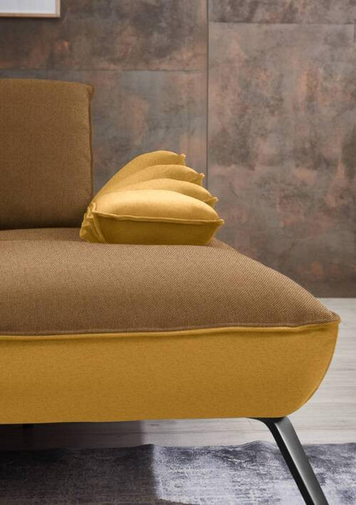 ECKSOFA in Flachgewebe Goldfarben  - Goldfarben/Schwarz, Design, Textil/Metall (301/191cm) - Moderano