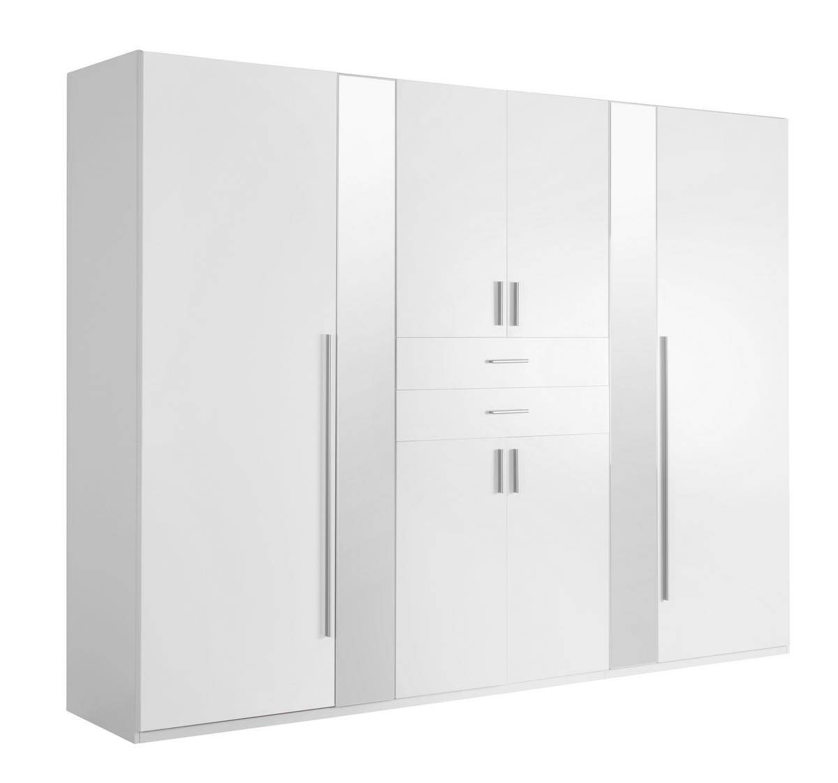 KLEIDERSCHRANK 270/208/58 cm 8-türig Weiß  - Alufarben/Weiß, KONVENTIONELL, Glas/Holzwerkstoff (270/208/58cm) - Carryhome