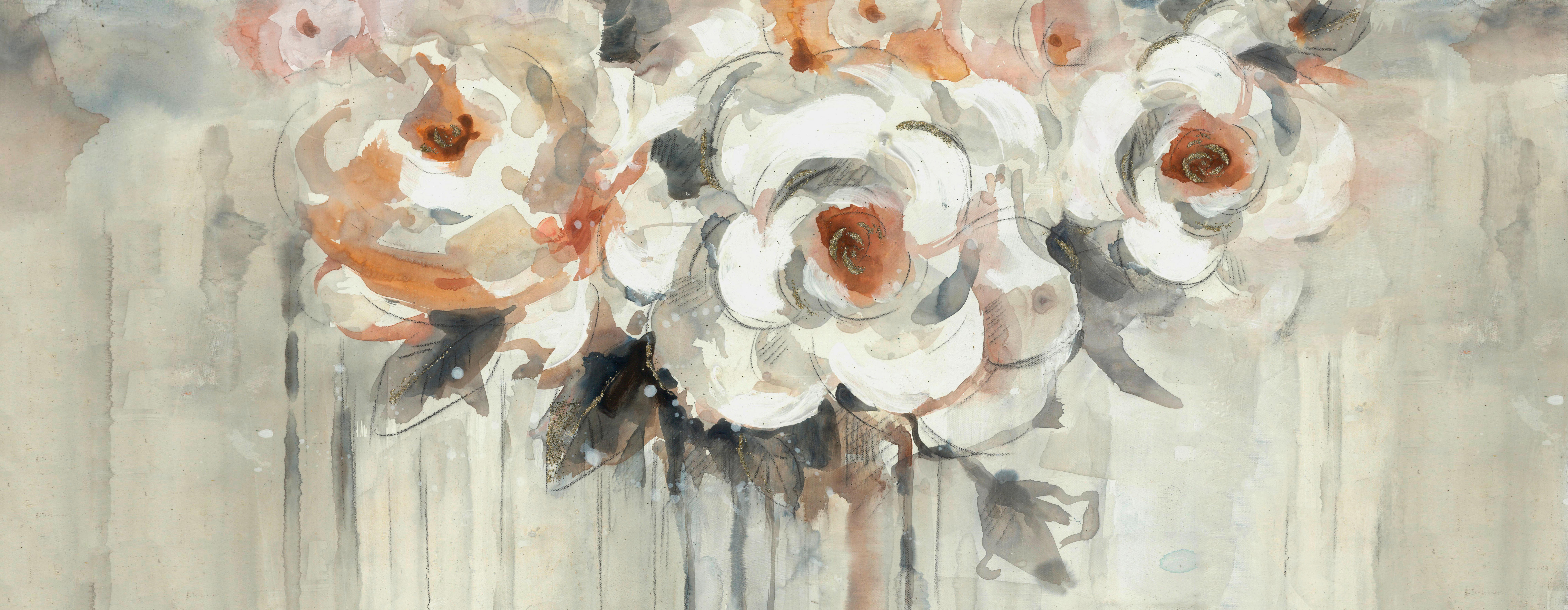 OLEJOMAĽBA, kvety, 180/70 cm  - sivá/biela, Design, drevo/textil (180/70cm) - Monee