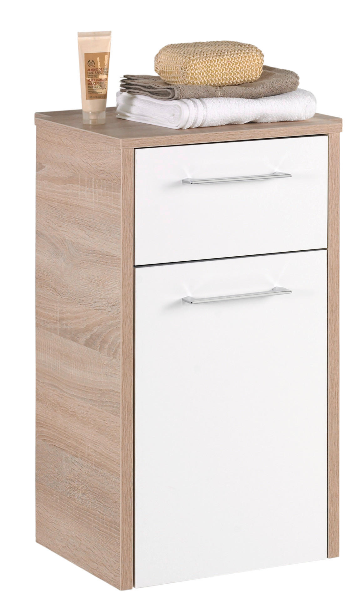 ALSÓSZEKRÉNY 40/72/33 cm  - Tölgyfa/Magasfényű fehér, Design, Faalapú anyag/Üveg (40/72/33cm) - Xora