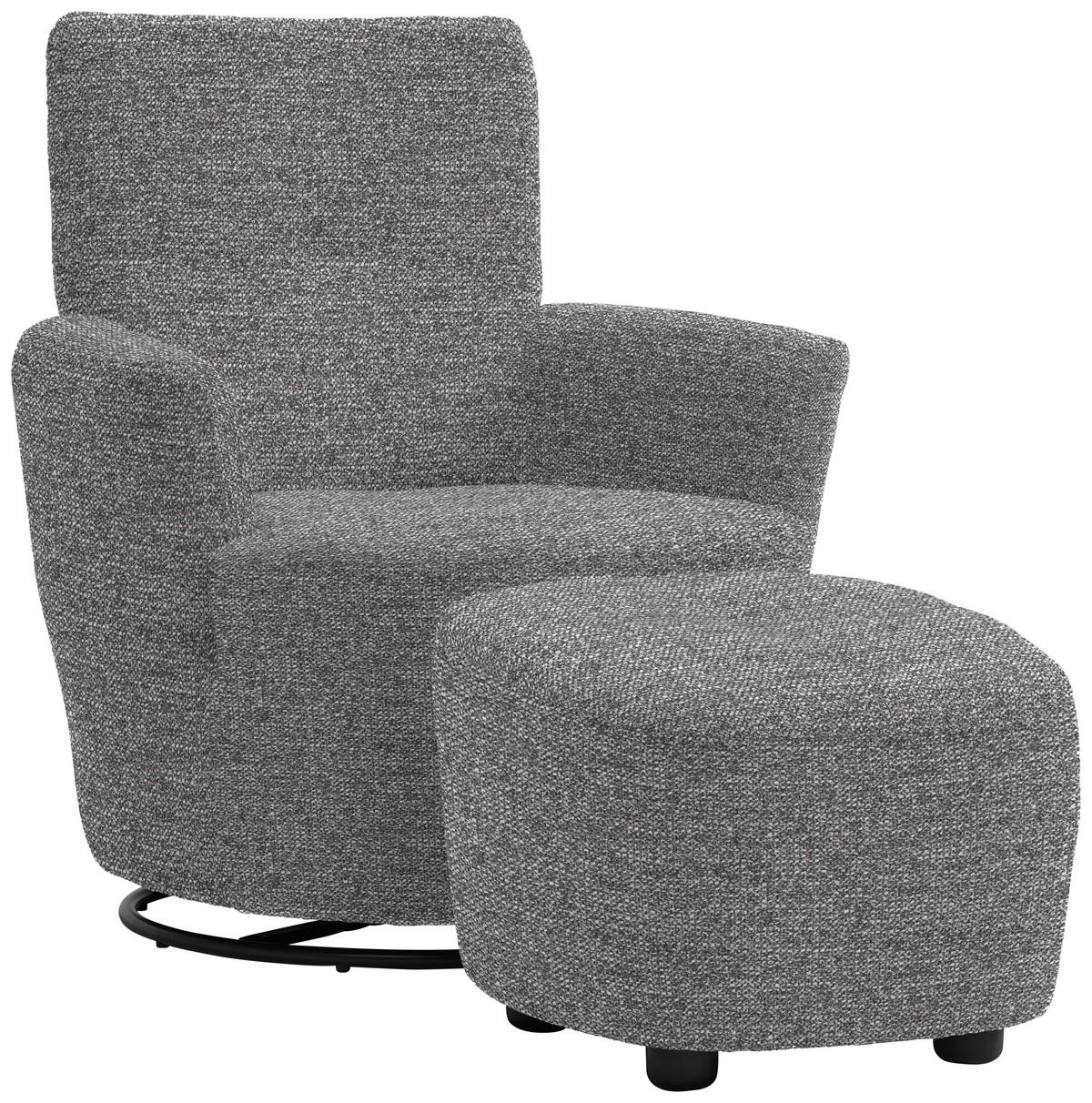 SESSEL in Chenille, Flachgewebe Grau  - Schwarz/Grau, Design, Textil/Metall (81/92/84cm) - Xora