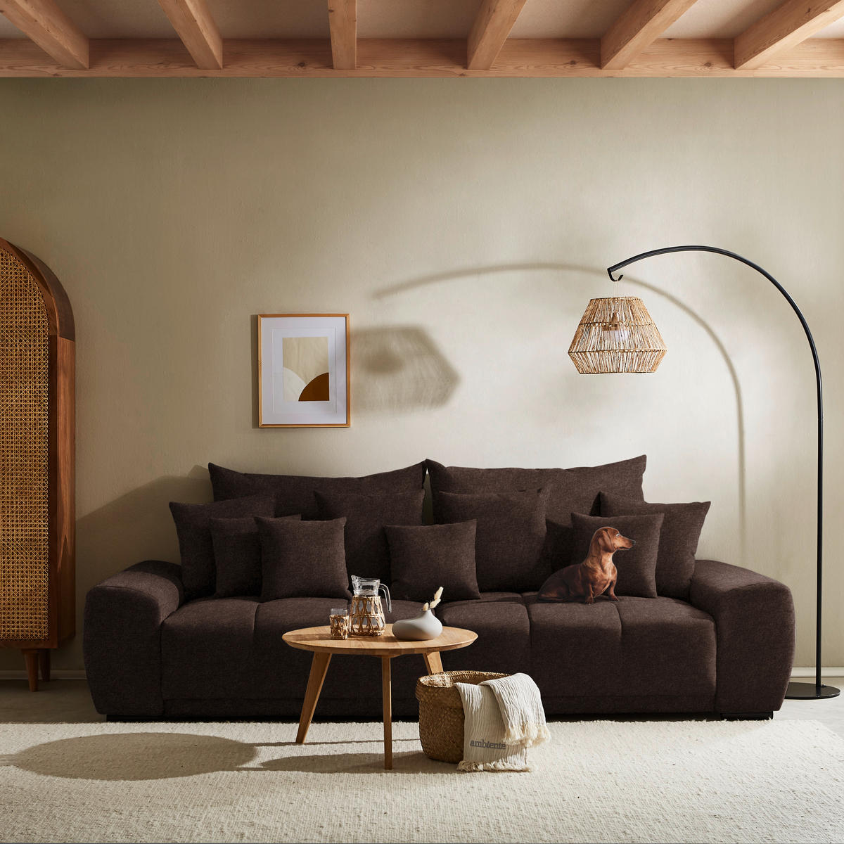 BIGSOFA in Samt Dunkelbraun  - Dunkelbraun/Schwarz, Konventionell, Holz/Textil (280/67/120cm) - Carryhome