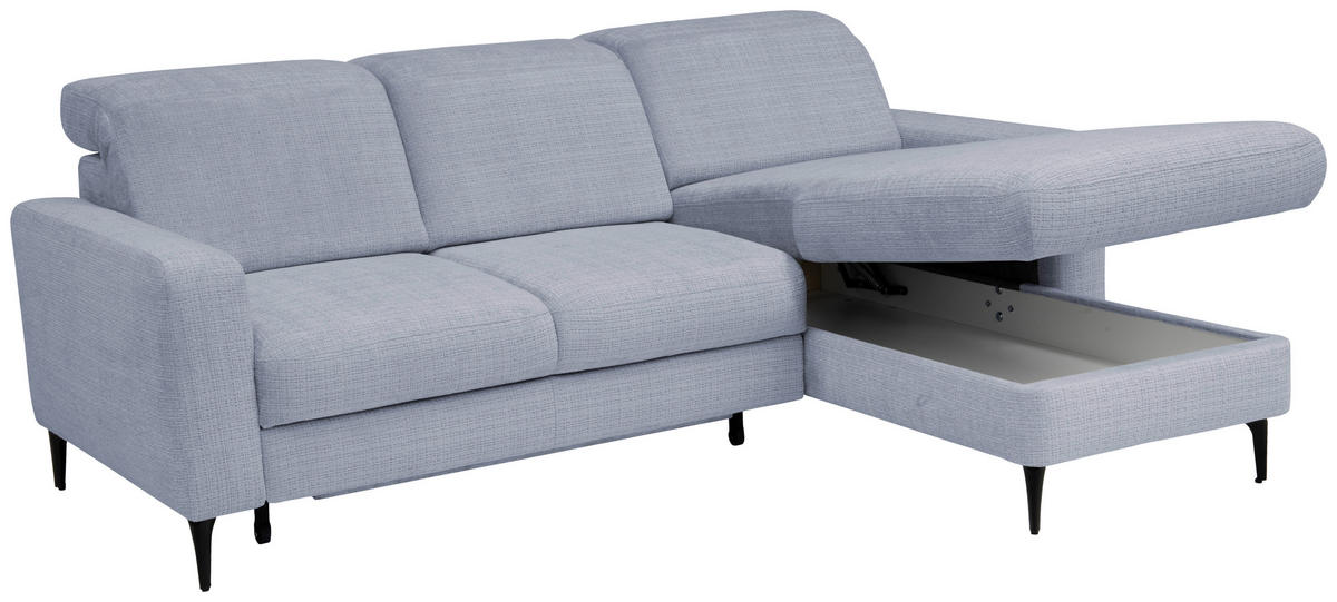 ECKSOFA FABIO Blau Chenille Bettkasten, Kopfteilverstellung  - Blau/Schwarz, Design, Textil/Metall (174/223cm) - Livetastic